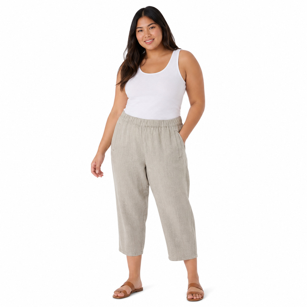Hei Hei Anthropologie 100% Cotton Pull On Cropped Elastic Waist Pants Beige sz L